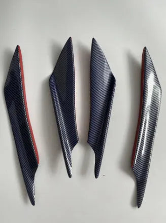 Set of four ABS plastic automotive bumper blade spoilers in carbon fibre finish