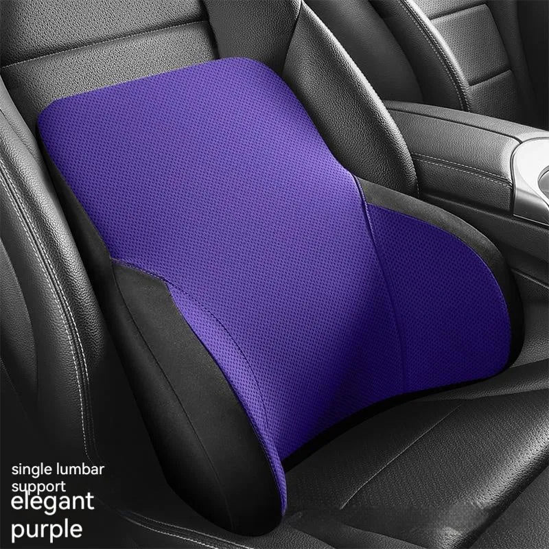Memory foam car lumbar support pillow and matching headrest cover in knitted fabric