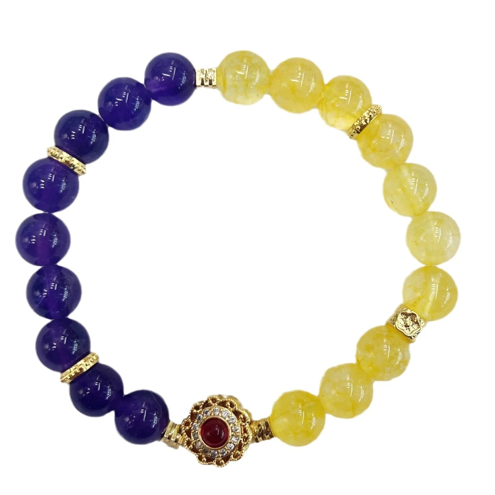 Handmade yellow and purple amethyst crystal bracelet for women with niche style