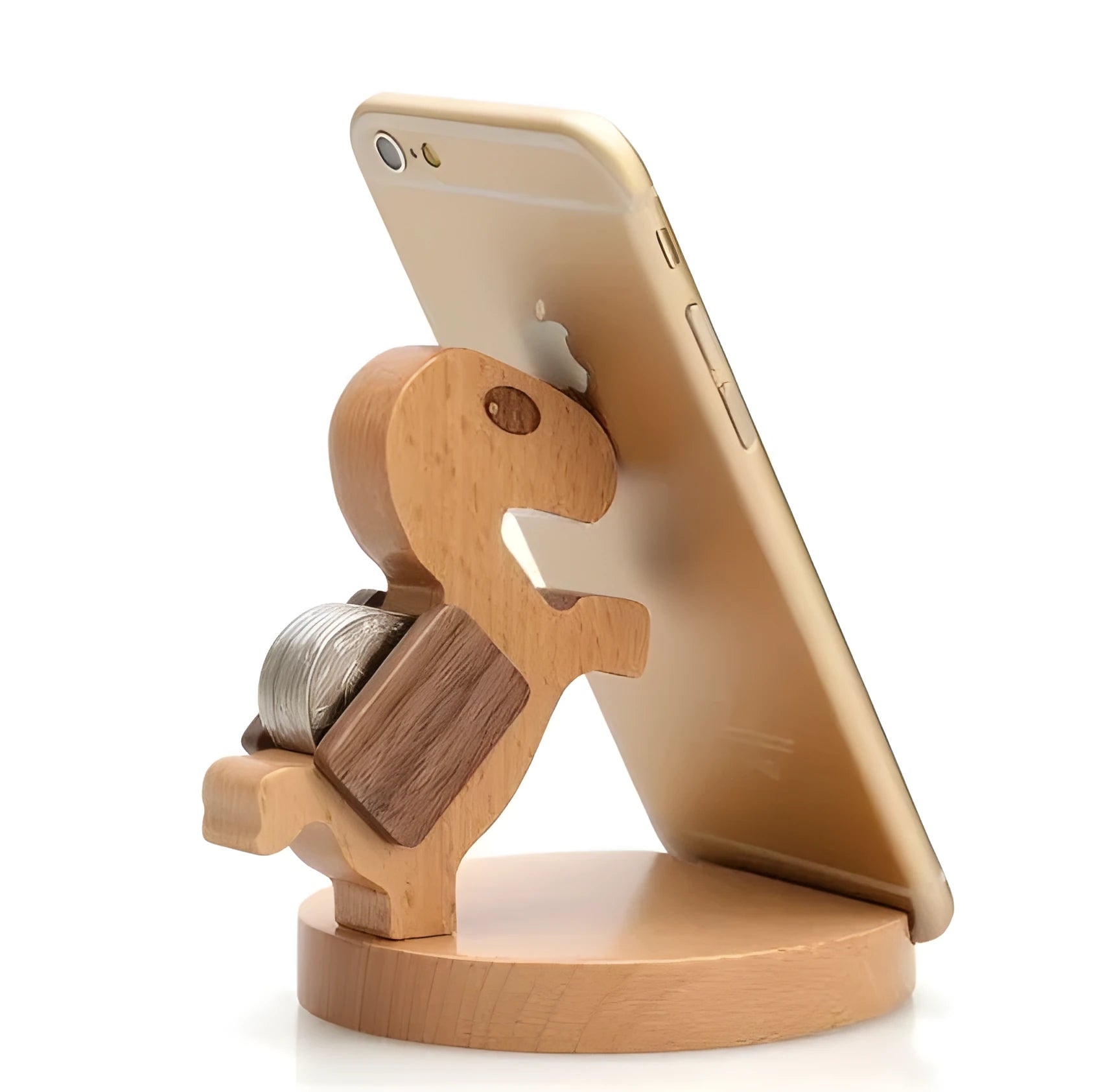 Decorative resin mobile phone stand in a choice of styles including animal figures and wood-effect designs.