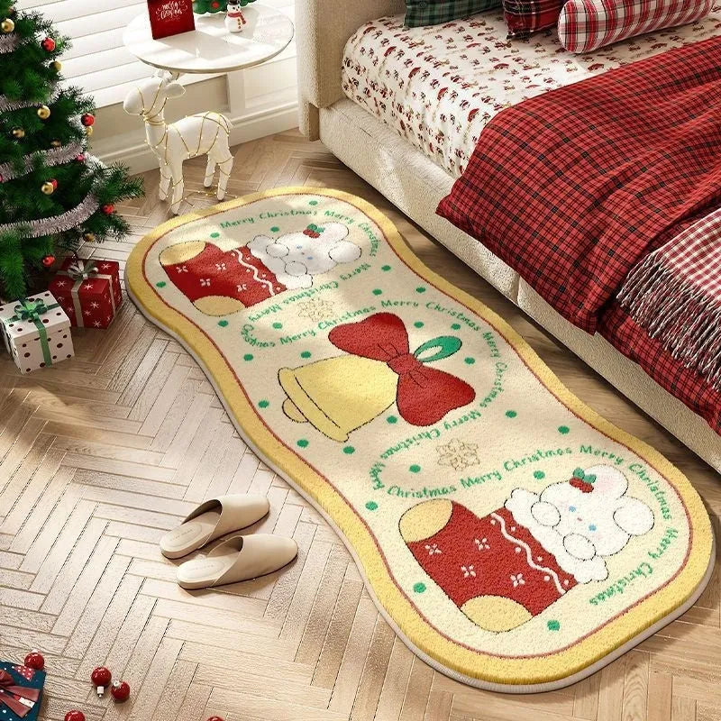 Christmas imitation cashmere carpet decoration with alien shape and botanical festive patterns