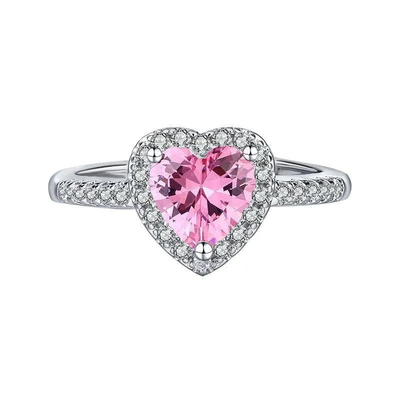 Heart-shaped copper ring for women with adjustable open mouth design in heart pink colour