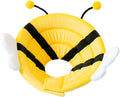 Soft bee-shaped cat cone collar with Velcro closure shown in adjustable sizing