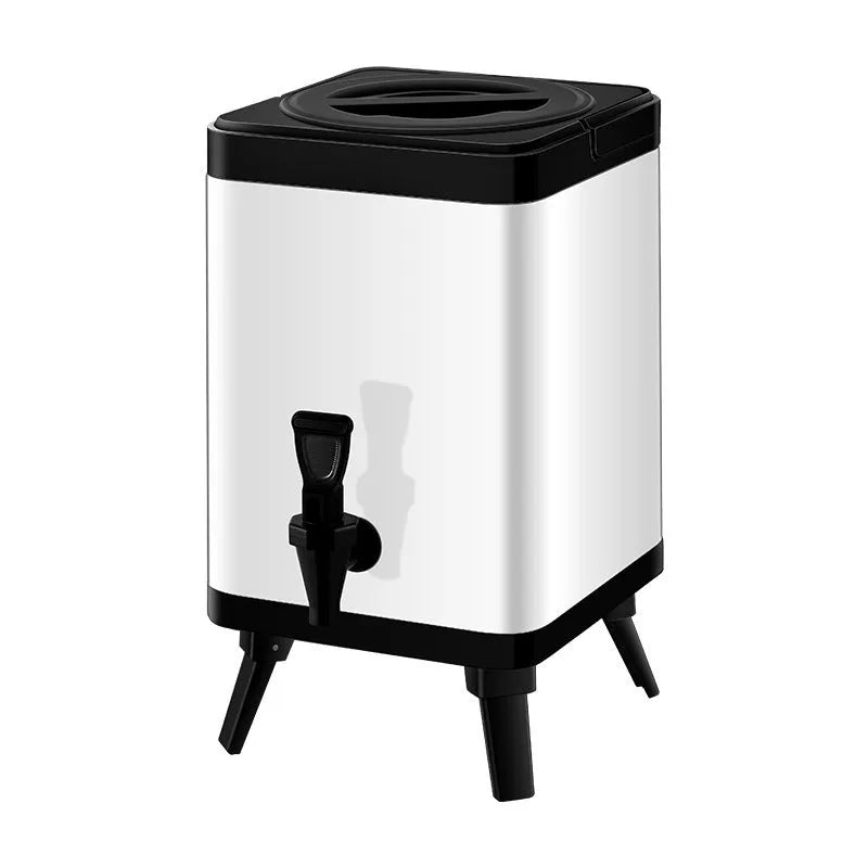 Silver stainless steel 8 litre milk tea bucket with square lock lid for commercial catering