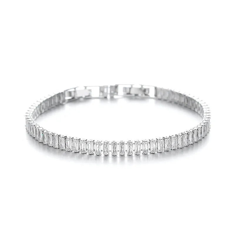 Geometric brass bracelet with quadrilateral full diamond zircon inlay in champagne gold colour