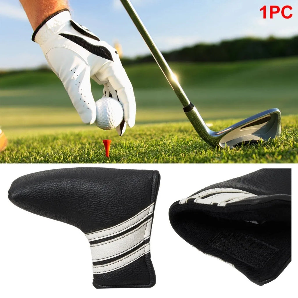 Black PU leather golf putter head cover sleeve for club protection