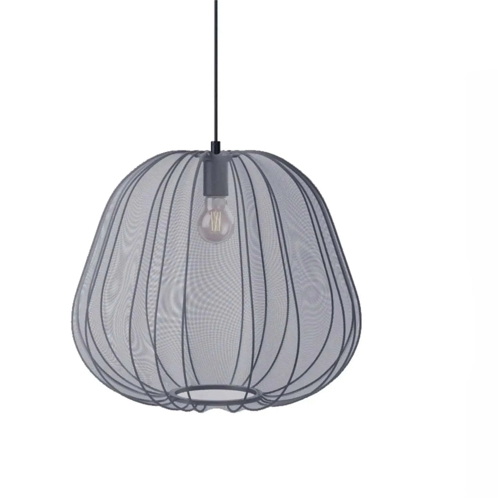 Japanese-style net pumpkin shape ceiling light with iron branch design in grey blue or white finish.