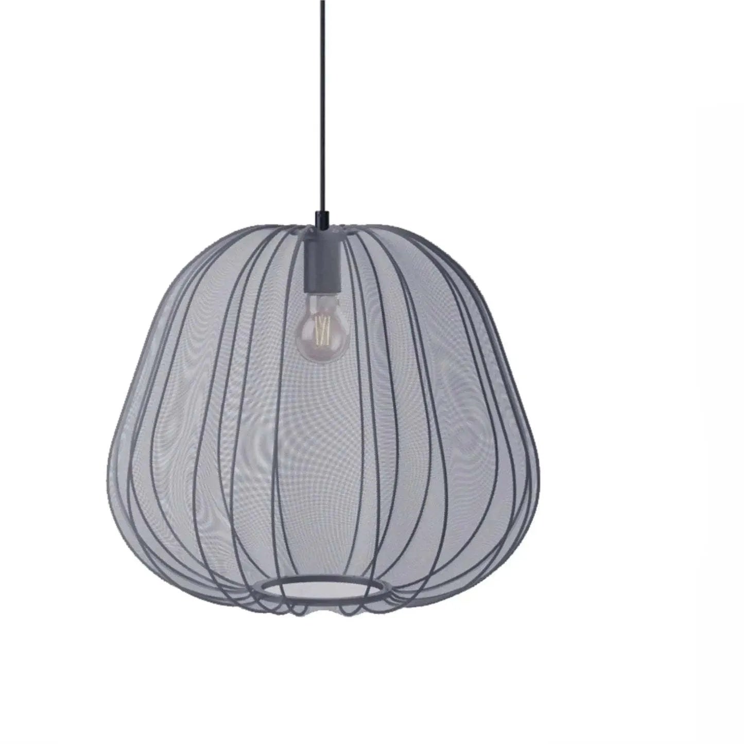 Japanese-style net pumpkin shape ceiling light with iron branch design in grey blue or white finish.