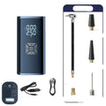 Portable wireless digital display car tyre pump with ABS casing, digital screen, and inflatable hose.