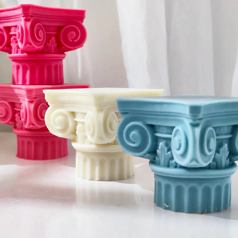 Roman Pillar irregular column silicone mould for candles and crafts on white background.