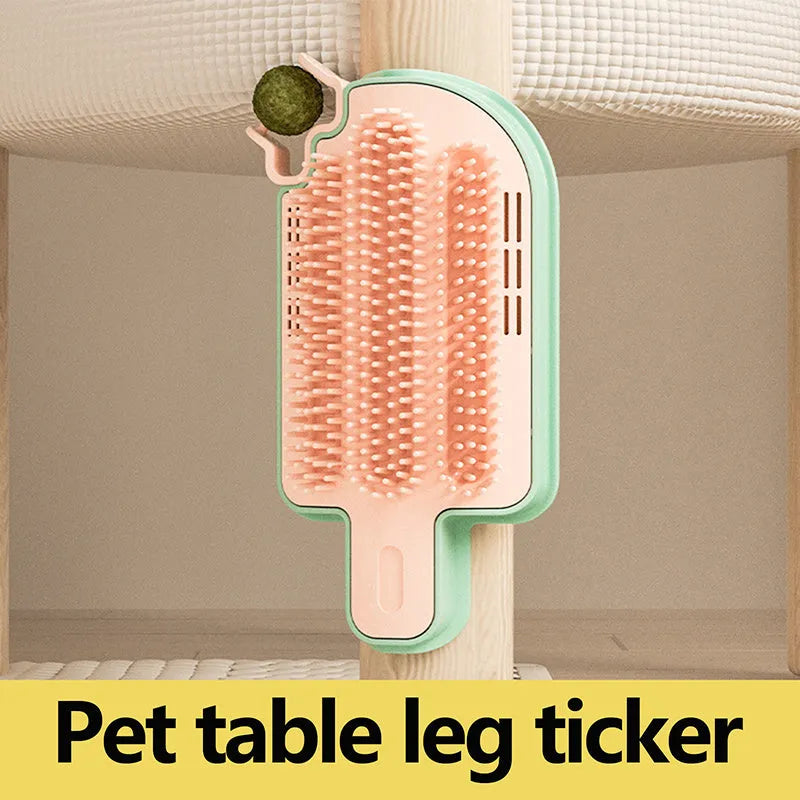 Ice cream cone shaped cat scratching toy with a blue feather and a green mint ball attached.