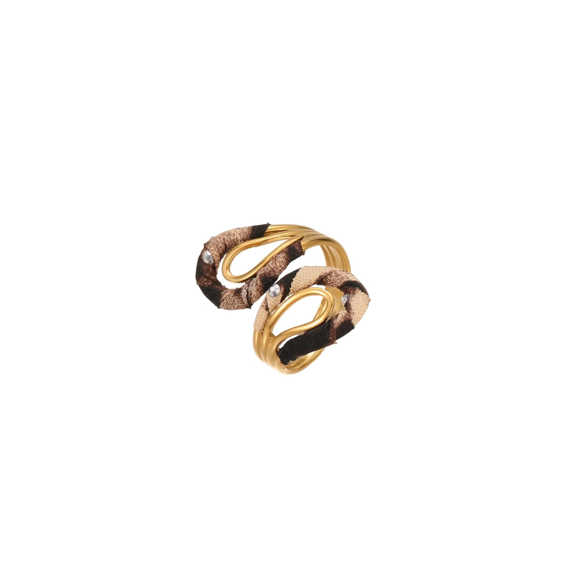 Stainless steel open mouth ring with leopard print design in adjustable free size