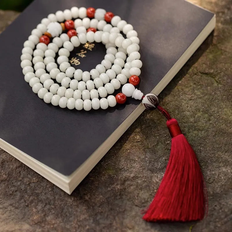 White jade Bodhi bead bracelet with 6x8mm beads in multiple design styles