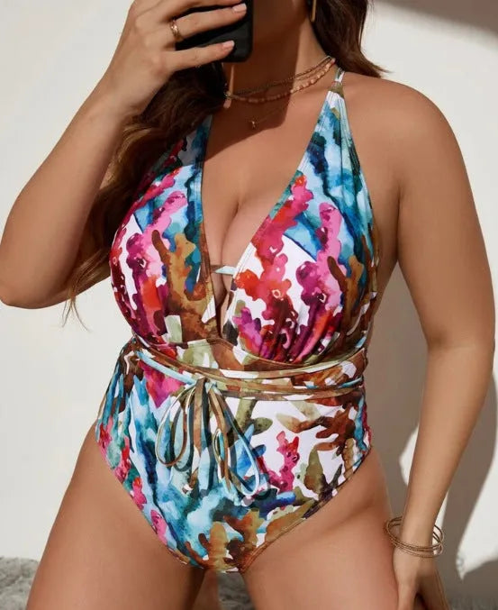 Purple solid colour women's halter swimsuit with briefs style for swimming sports
