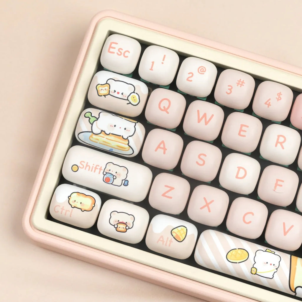 MOG steamed bread keycap set with bread bear designs on PBT material