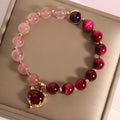 Natural strawberry crystal women's bracelet with elastic closure on wrist