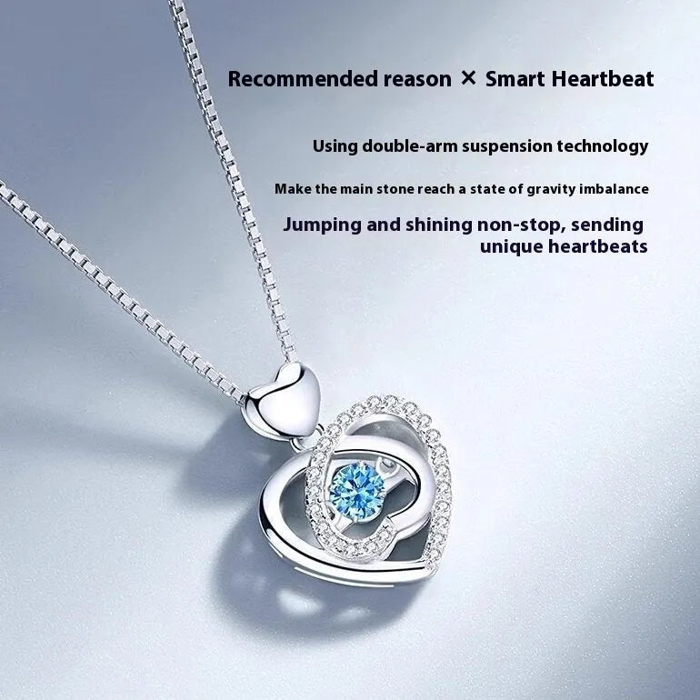 Blue heart pendant necklace and bracelet set with mixed gem inlay on geometric copper jewellery