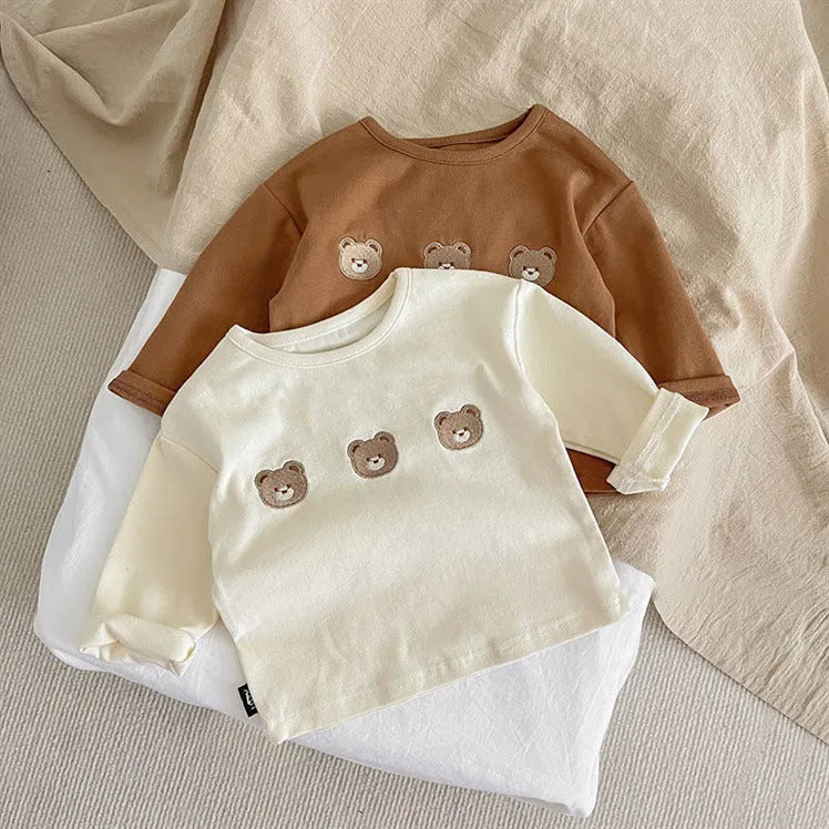 Babies' cotton long-sleeved T-shirt bottoming shirt for girls, apricot colour, autumn cartoon top