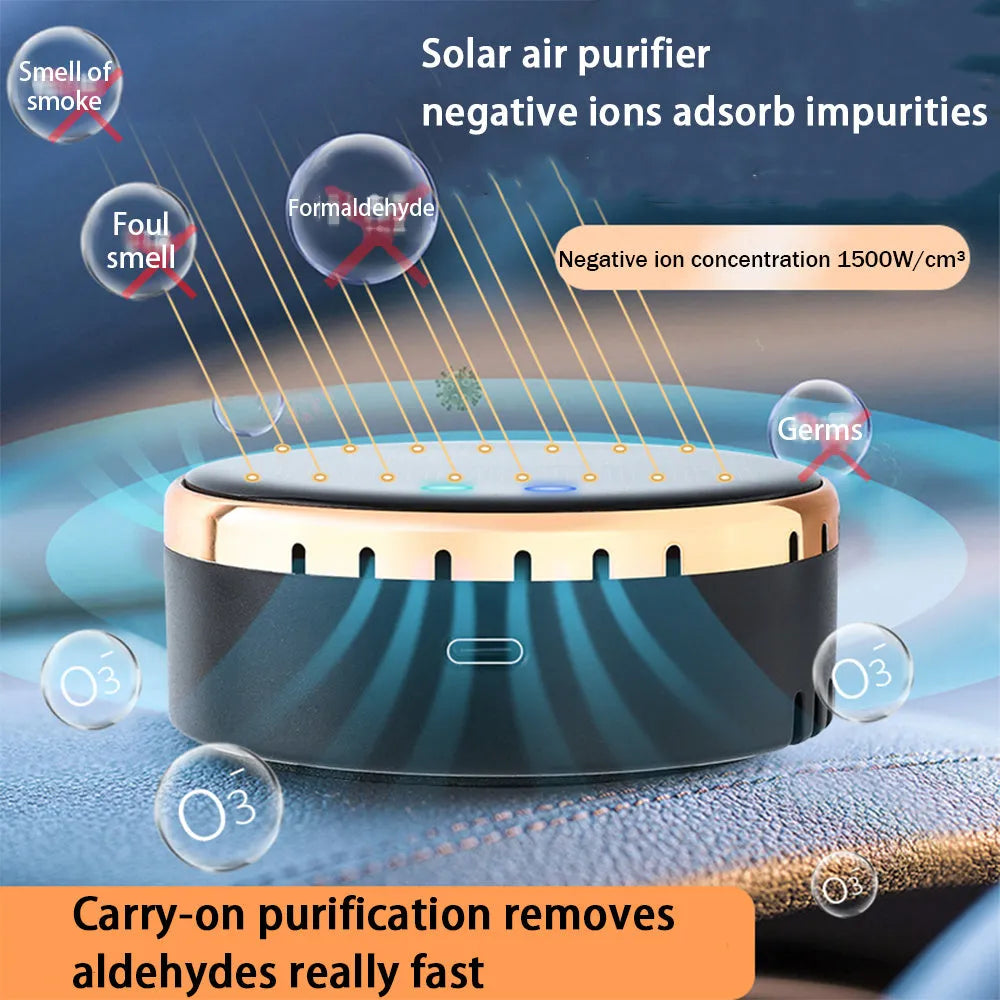 Solar-powered car mounted humidifier with ultrasonic atomiser installed on vehicle air conditioning vent