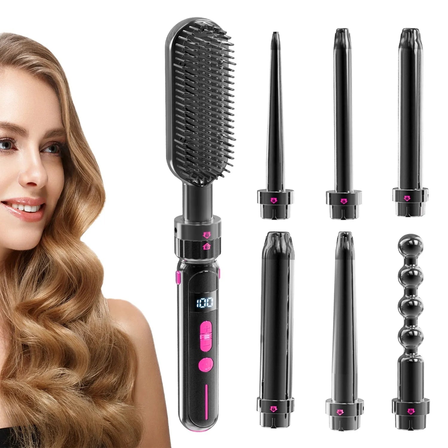 Black ceramic curly hair sticks with dual-purpose roll and straight function, 21-30mm diameter, spray coating shell