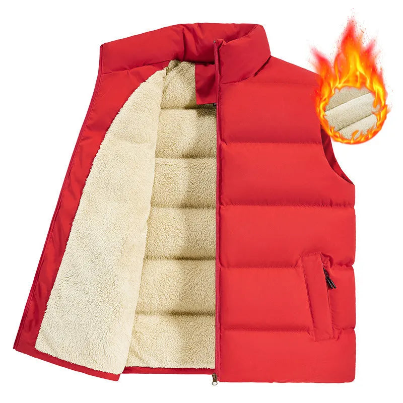 Men's striped lambswool vest for winter in black, dark blue, or red colours.