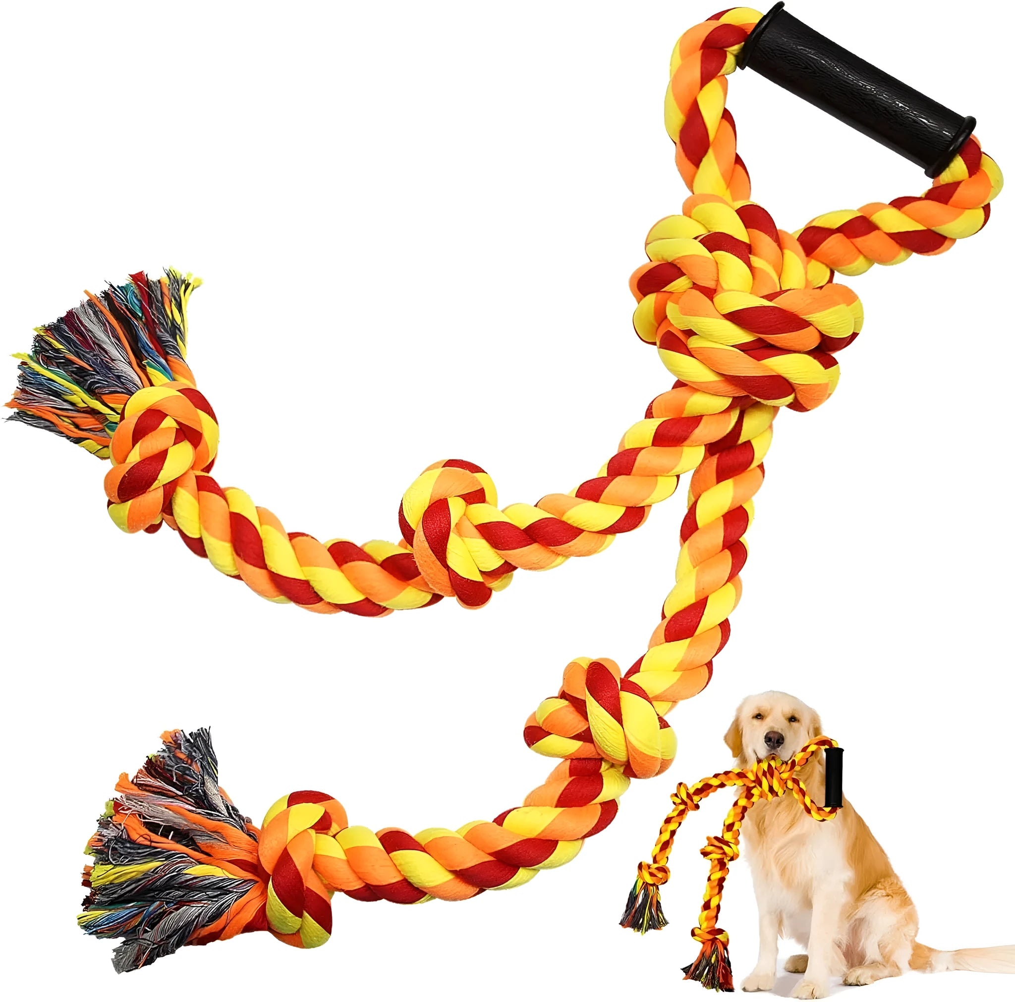 Heavy duty blue cotton rope dog toy with ergonomic handles for aggressive chewers