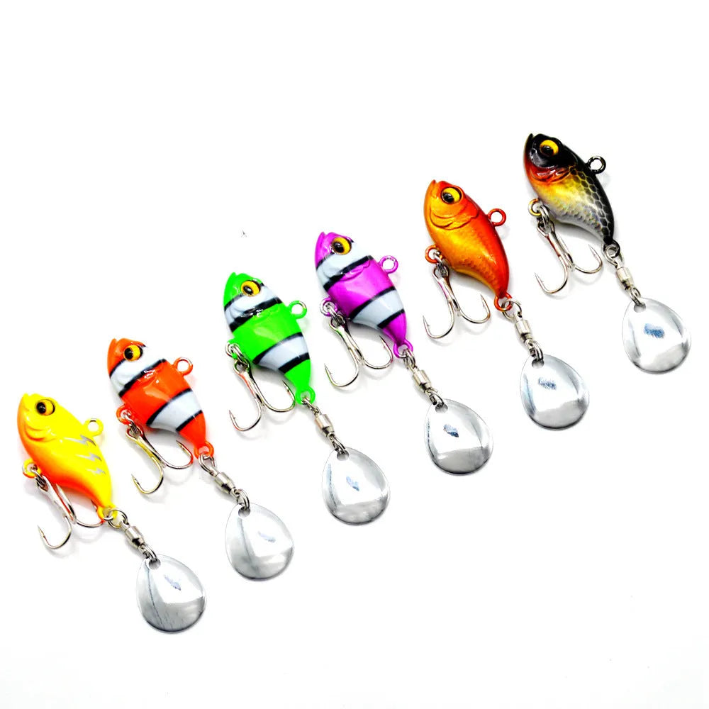 Metal sea fishing iron plate lure with rotating sequins in multiple colour options.