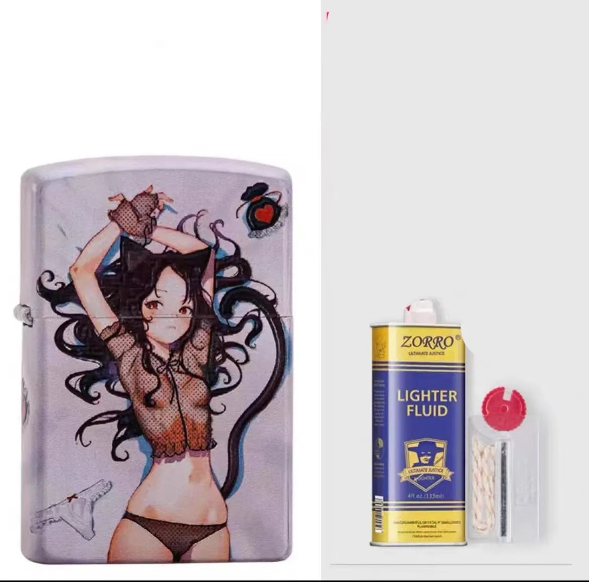 Windproof kerosene lighter with artistic design, steel and copper construction, 58x39x13mm dimensions