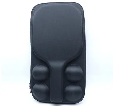 Black pickleball racket storage box with shoulder straps showing EVA construction and equipment compartments