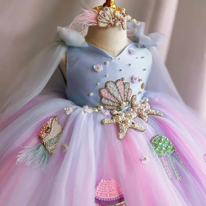 Children's linen pettiskirt princess dress for girls in picture colour, available in 80cm to 160cm heights
