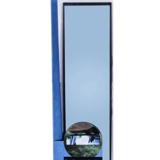 Curved blue filter car rearview mirror with wide-angle design and snap-on fitting, shown on a white background.