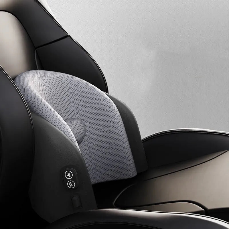 Car massage cushion with memory cotton construction and electric massage function for neck and waist support