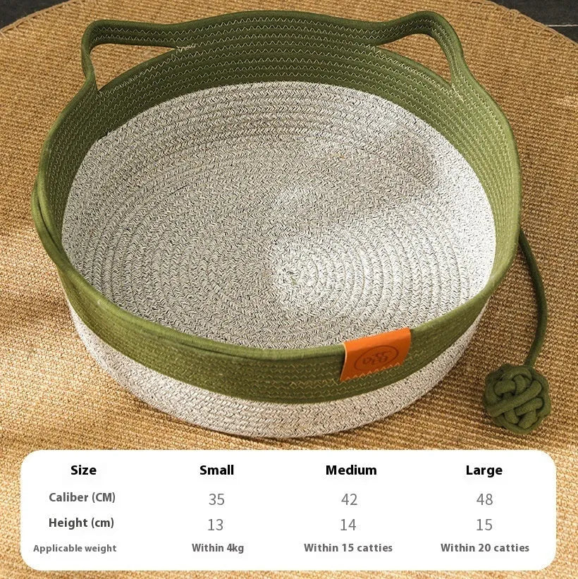 Grey woven cloth cat nest mat with cotton string stitching shown in a cat bed