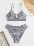 Snake pattern backless bikini set black polyester swimwear women swimming wading two-piece top and pants