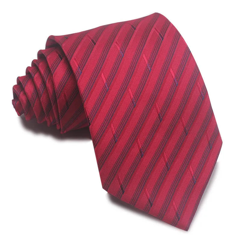 8cm wide red and black striped jacquard tie with an arrow point tip for men's formal wear