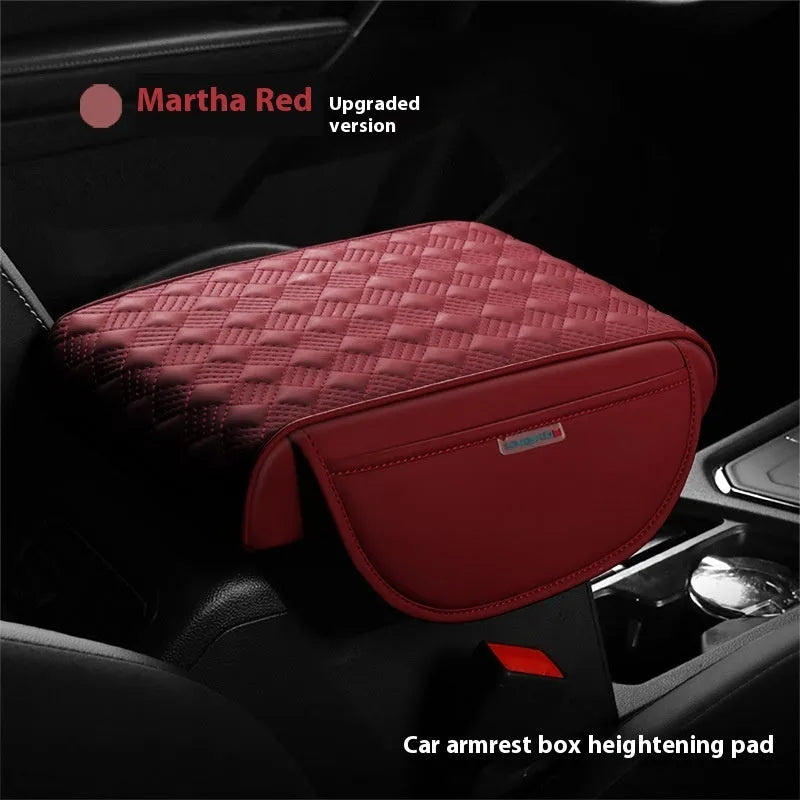 Leather automobile armrest heightening insole 32x22x5.5cm in elegant gray on car centre console