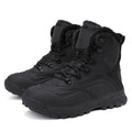 Men's black fleece-lined high-top boots with velvet interior and lace-up front closure