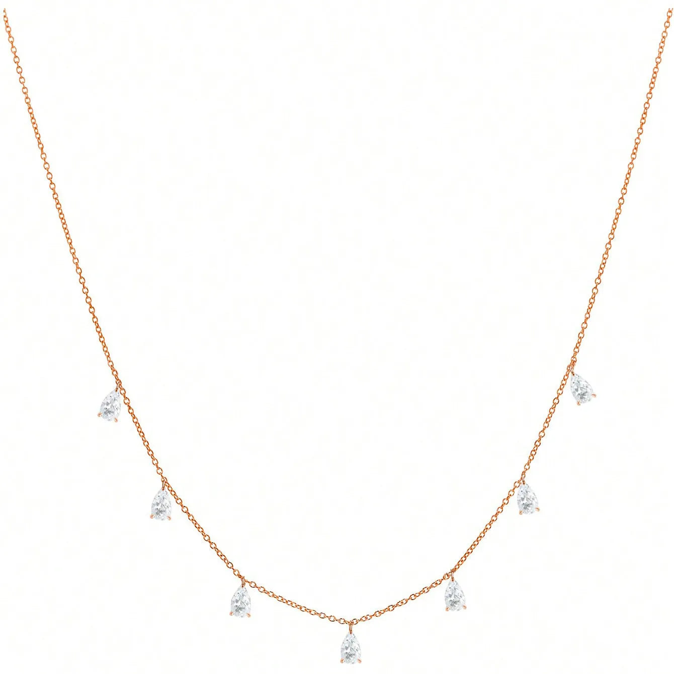 925 silver drop-shaped zircon pendant necklace on an adjustable O-chain in silver, rose gold, or golden yellow.