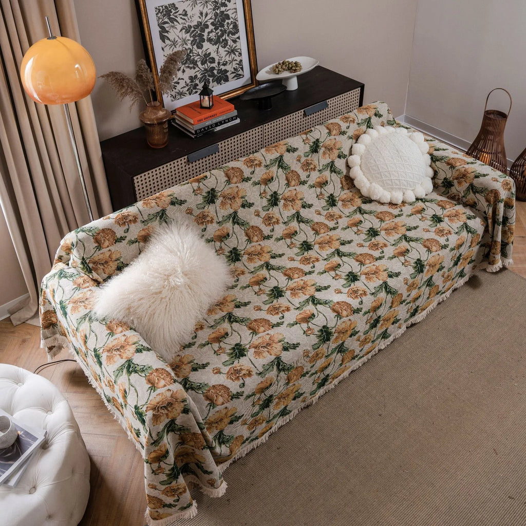 American country style jacquard floral pattern sofa cover in a polyester cotton blend fabric.