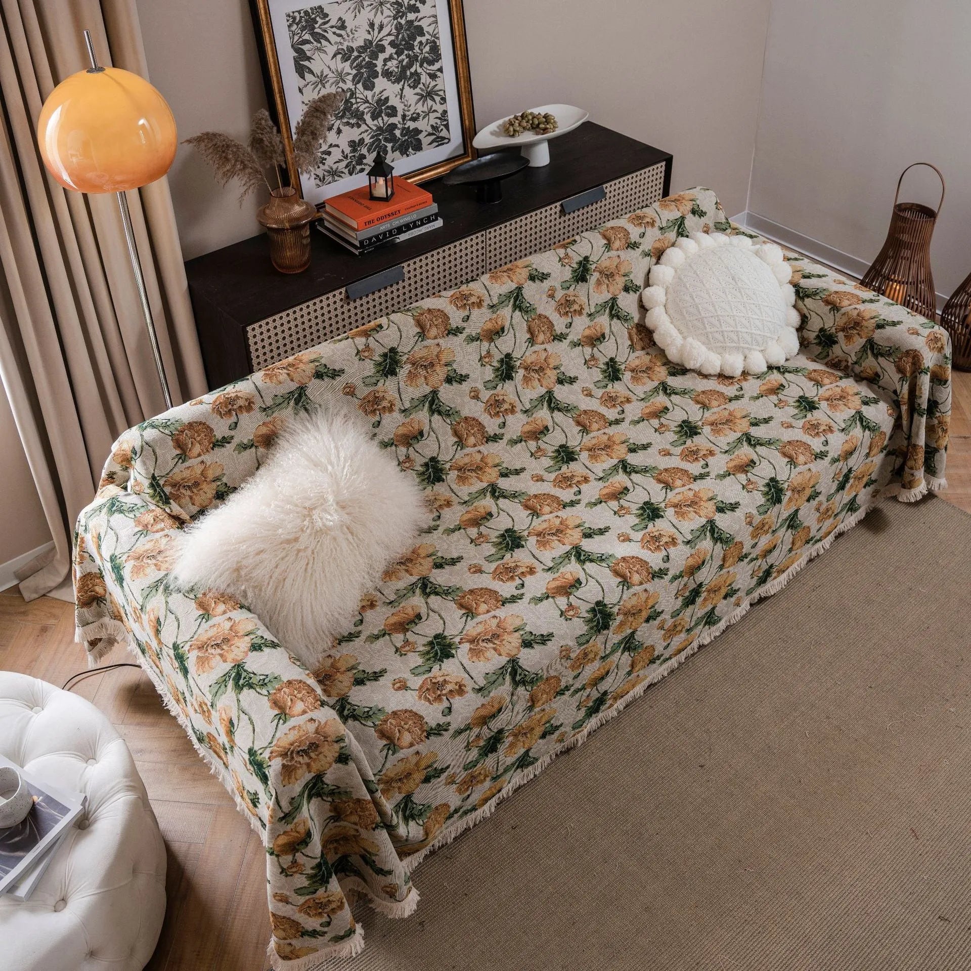 American country style jacquard floral pattern sofa cover in a polyester cotton blend fabric.