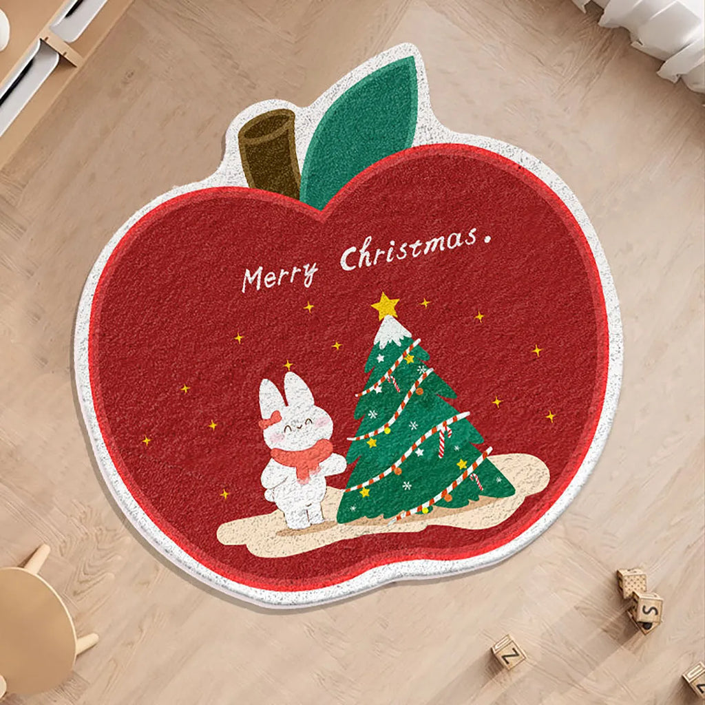 Round Christmas carpet with imitation cashmere material showing festive holiday patterns