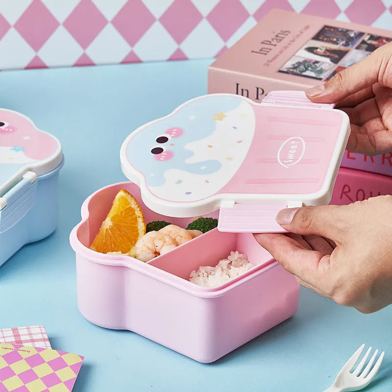 Creative ice cream shaped plastic lunch box with spoon and fork set in blue or pink colours