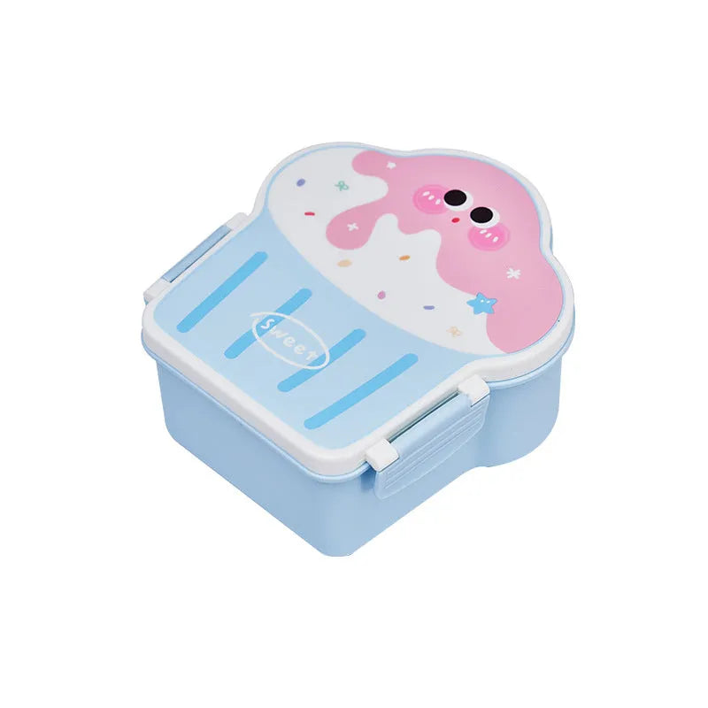 Creative ice cream shaped plastic lunch box with spoon and fork set in blue or pink colours