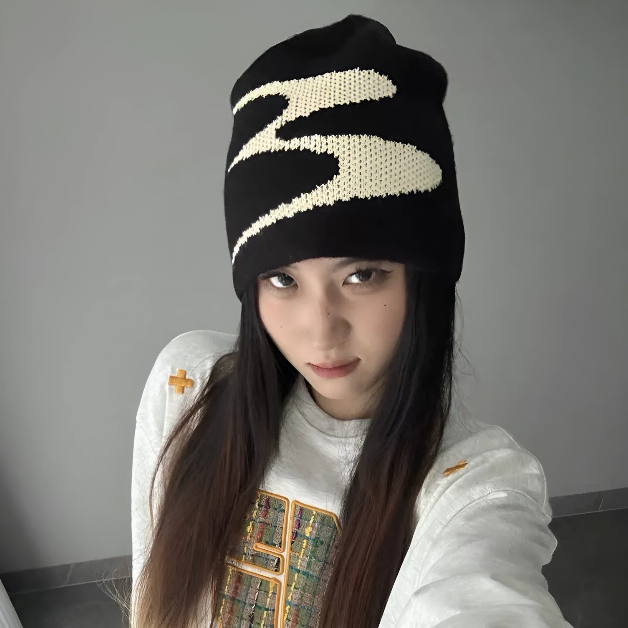Acrylic knitted beanie hat in medium size M 56-58cm available in black, grey or white colours