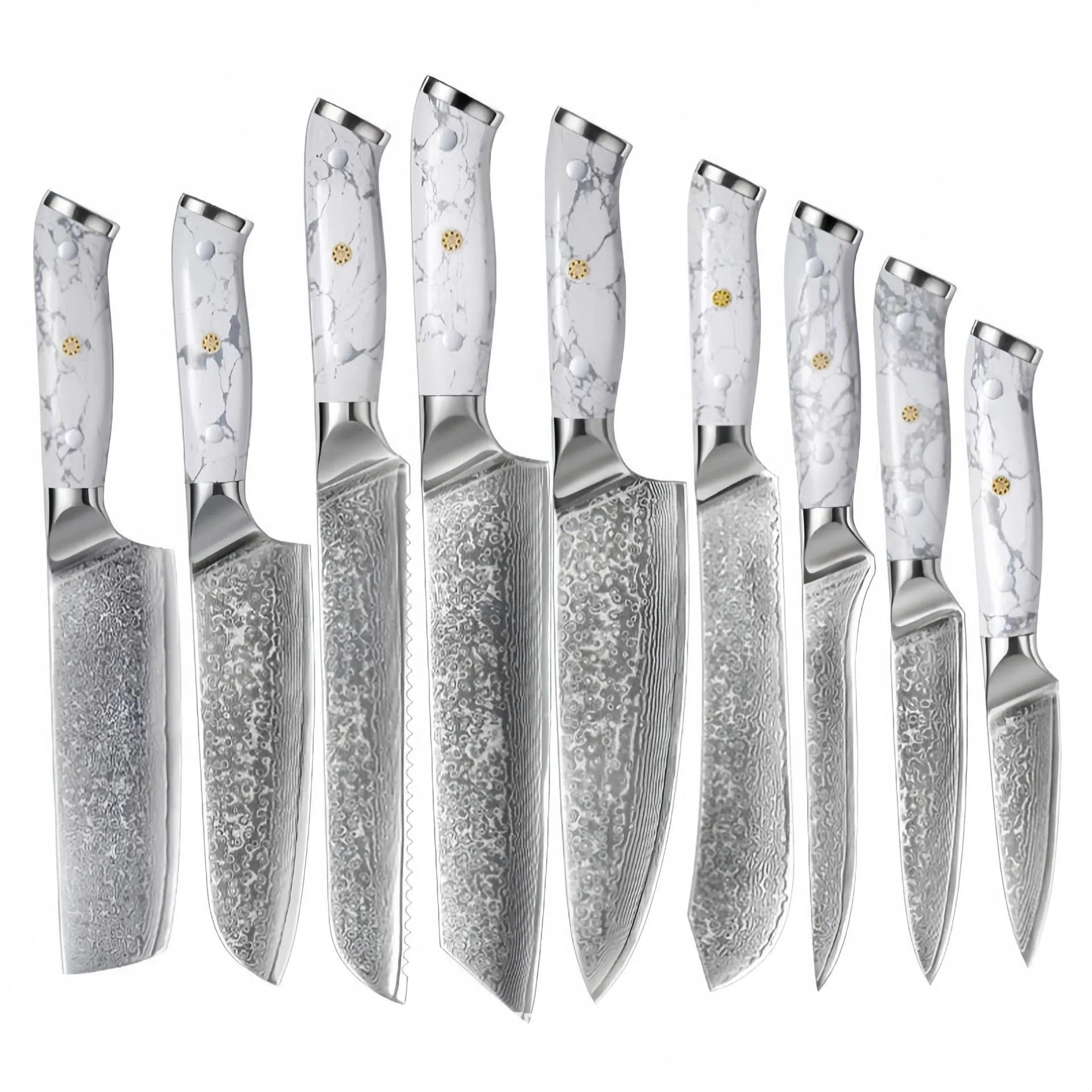 Damascus pattern chef's knife with VG10 steel blade and modern handle for kitchen use