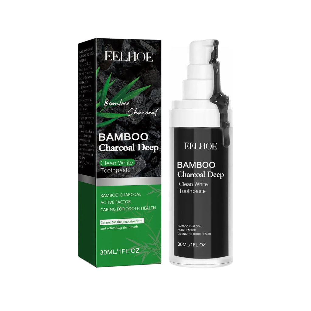 Bamboo charcoal bright white toothpaste in 30ml tube with triple-antibacterial formula