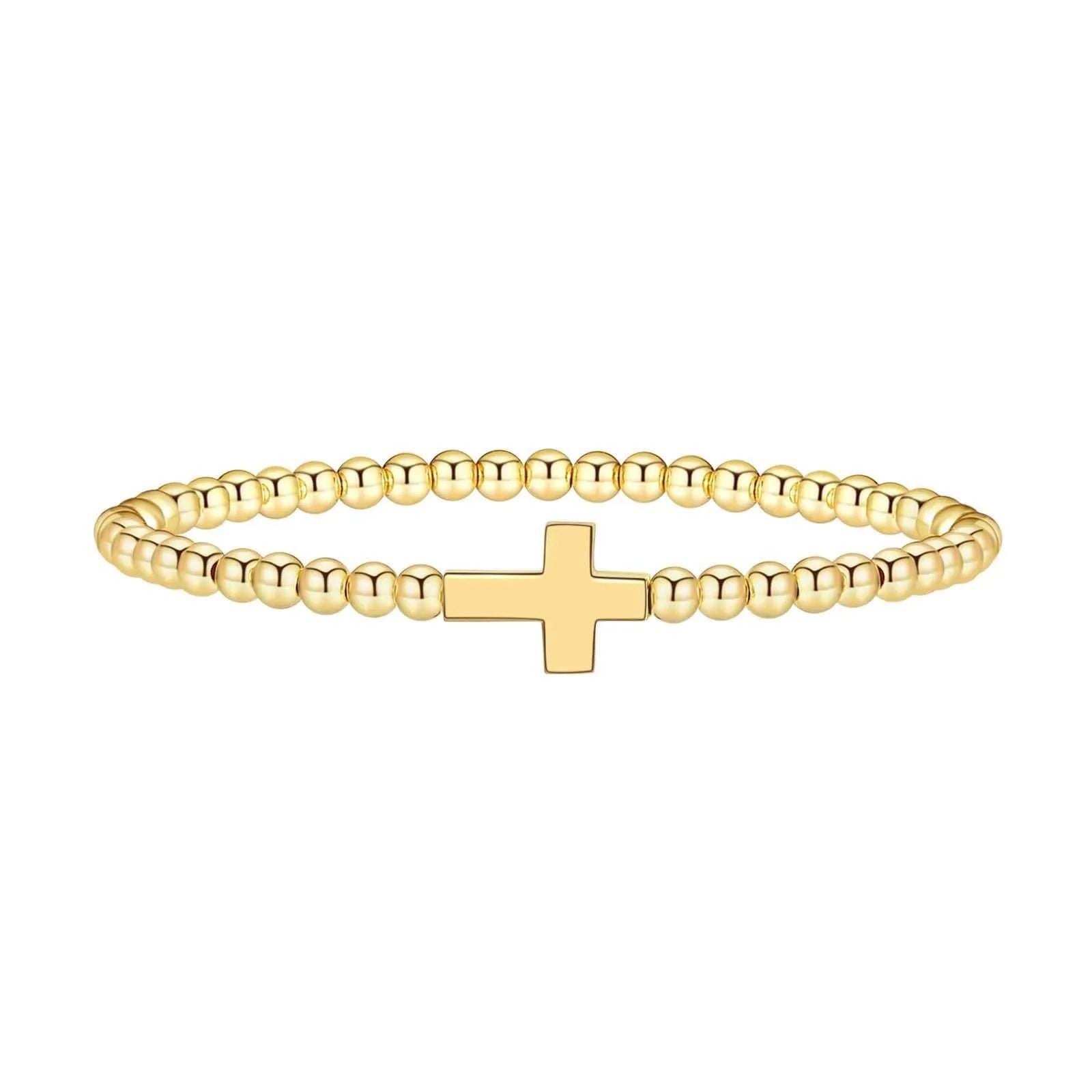 Adjustable stainless steel beaded bracelet with round beads in a simple geometric design.