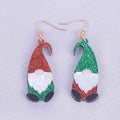 Santa Claus cartoon character acrylic earrings in red and green hat colour variations