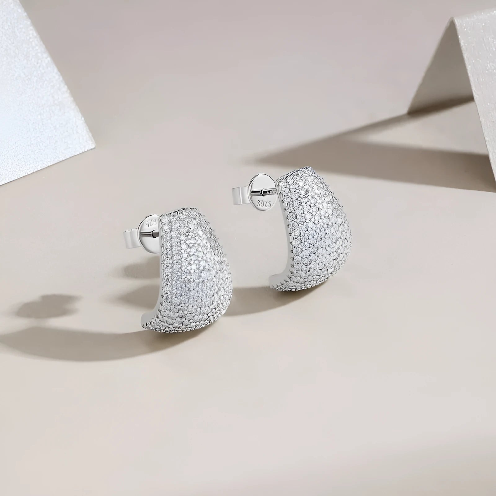 S925 sterling silver geometry ear studs with colourless moissanite stones