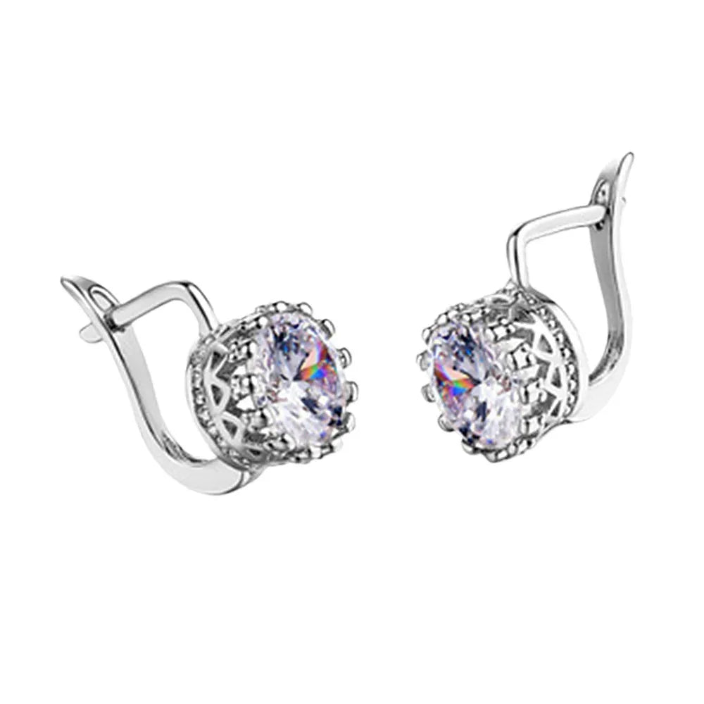 Korean retro crown ear clip earrings in copper with diamond stones, available in rose gold and white gold colour finishes
